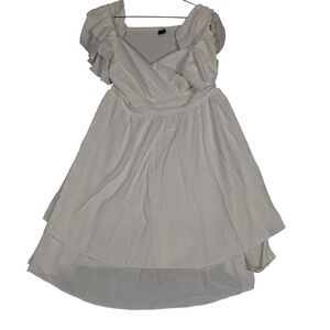 CICIDUDU Mini Dress Womens Large White Ruffle Sleeve Smocked Back Tiered Hem